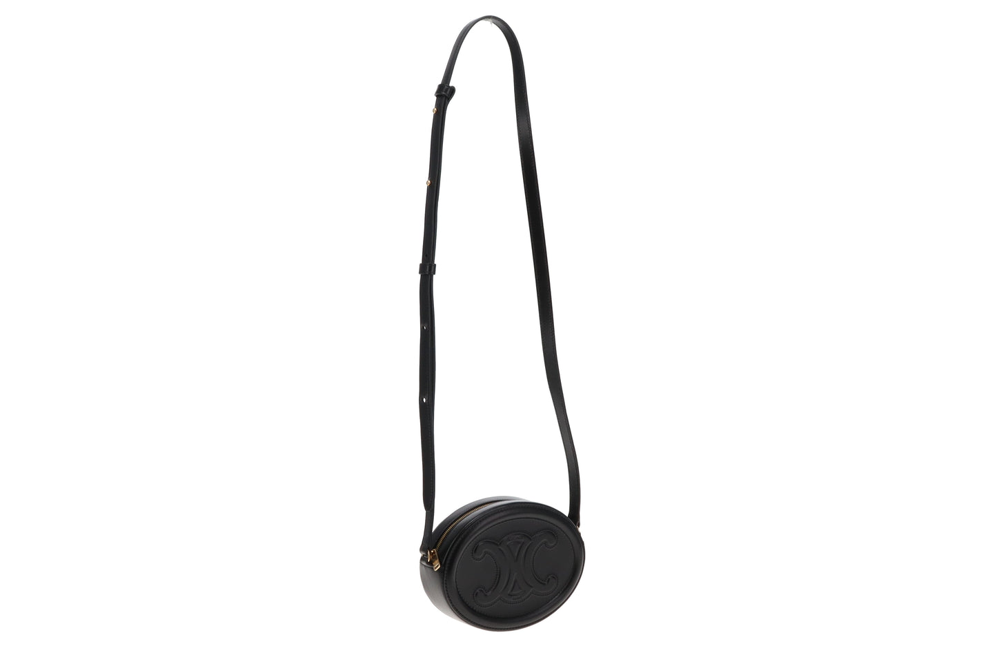 Celine Black Smooth Leather Triomphe Oval Crossbody