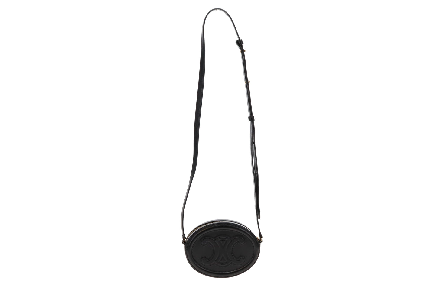 Celine Black Smooth Leather Triomphe Oval Crossbody