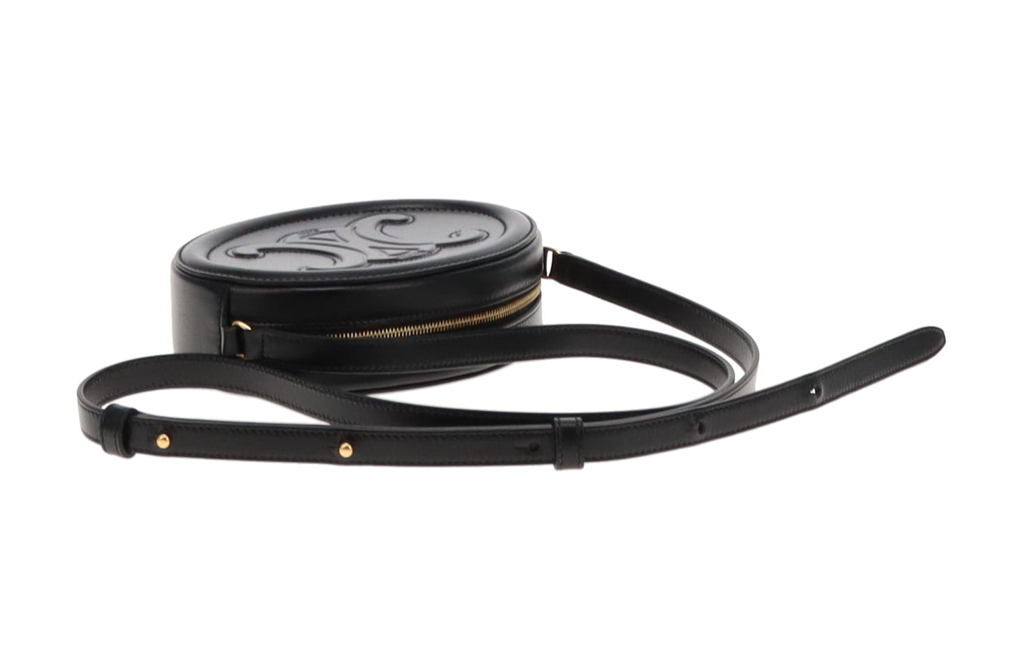 Celine Black Smooth Leather Triomphe Oval Crossbody