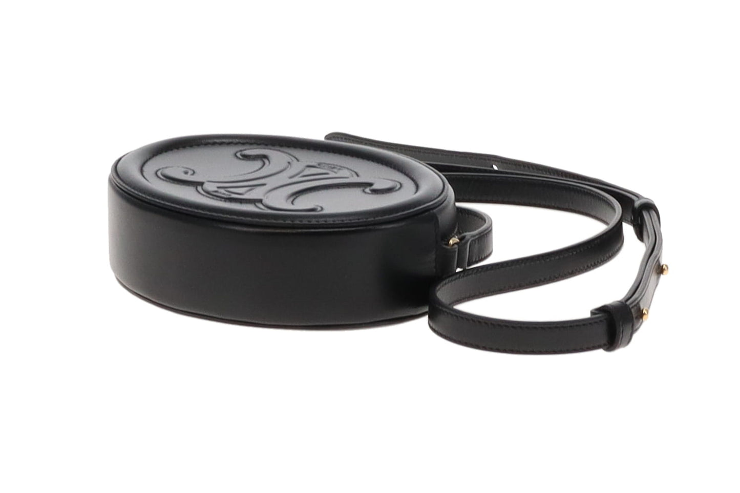 Celine Black Smooth Leather Triomphe Oval Crossbody