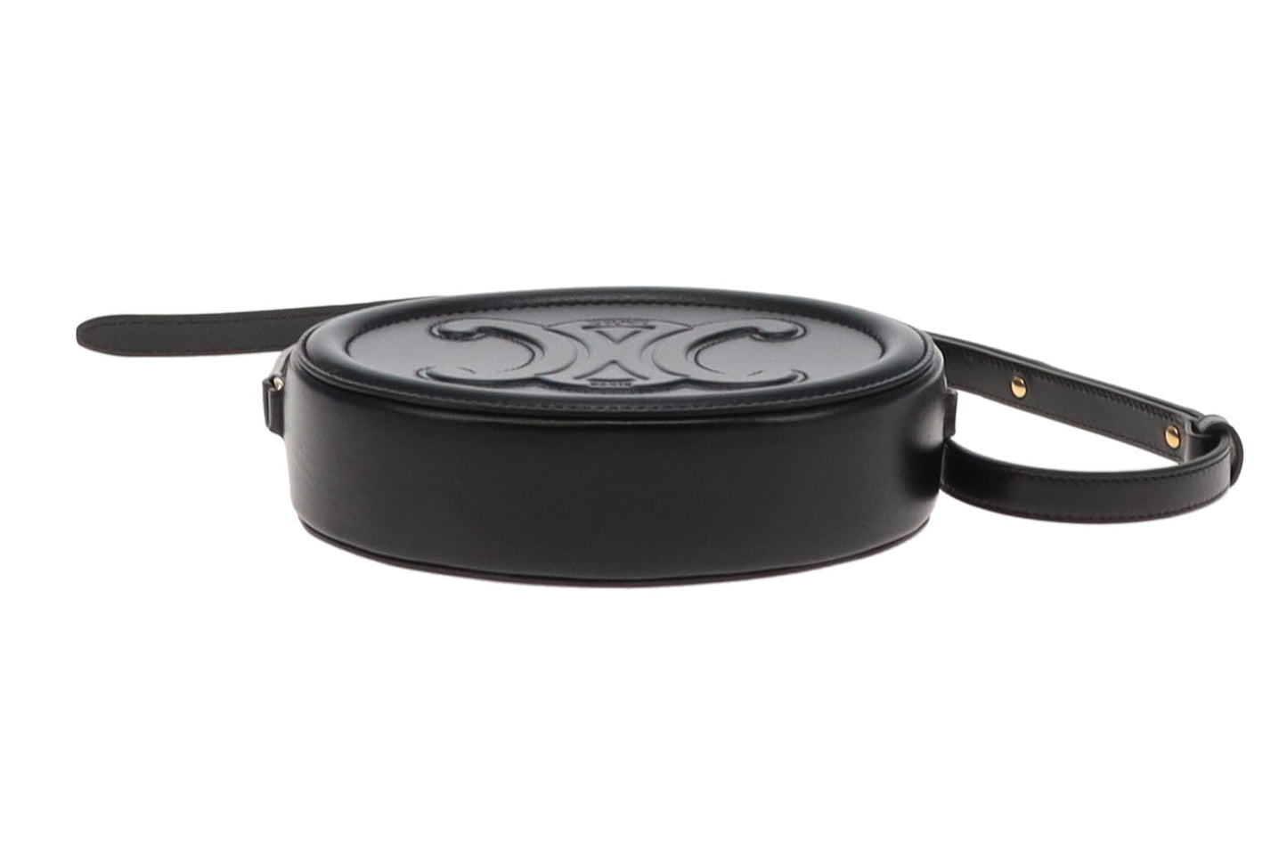 Celine Black Smooth Leather Triomphe Oval Crossbody
