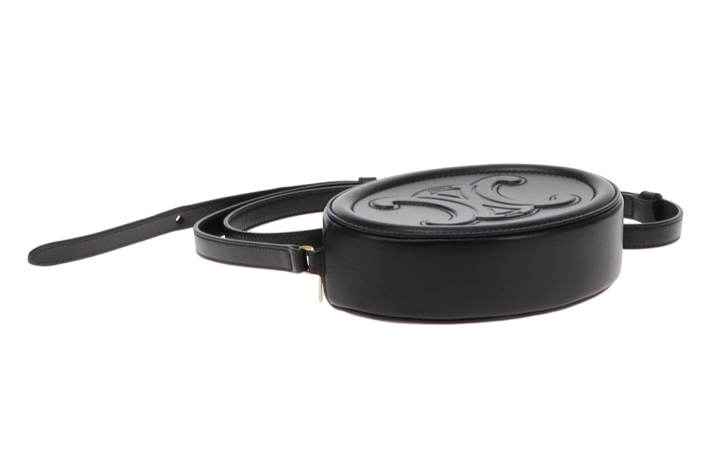 Celine Black Smooth Leather Triomphe Oval Crossbody