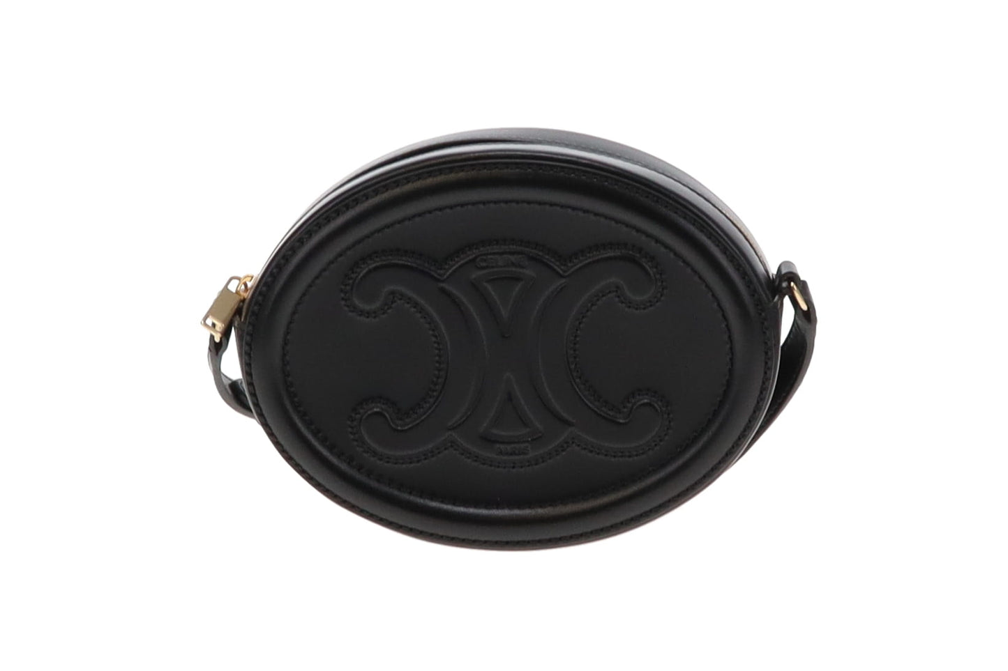 Celine Black Smooth Leather Triomphe Oval Crossbody