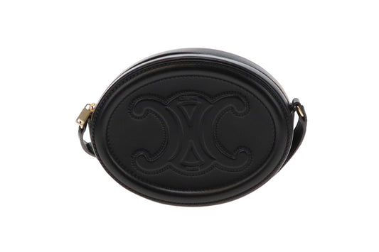 Celine Black Smooth Leather Triomphe Oval Crossbody