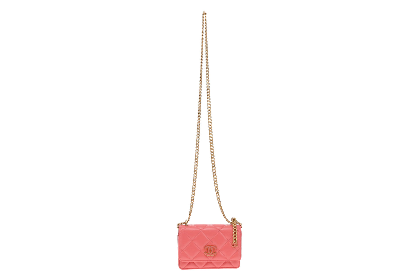 Chanel Coral Pink Enamel Pending CC Mini Clutch with Chain 2021