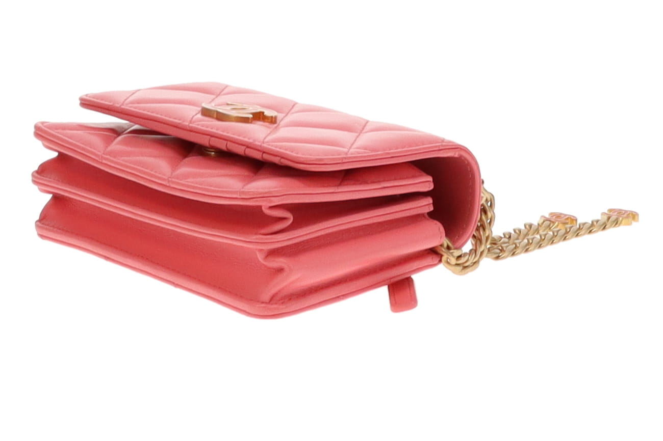 Chanel Coral Pink Enamel Pending CC Mini Clutch with Chain 2021