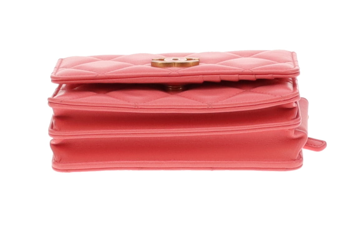 Chanel Coral Pink Enamel Pending CC Mini Clutch with Chain 2021