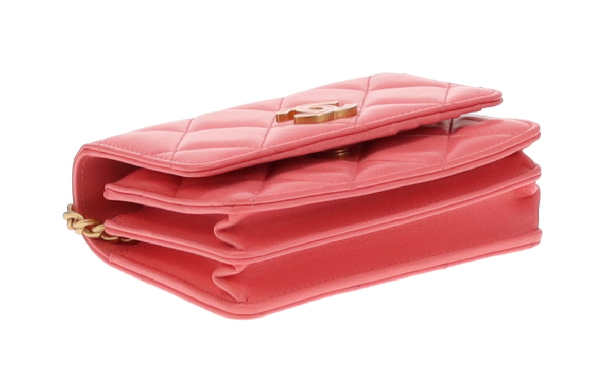 Chanel Coral Pink Enamel Pending CC Mini Clutch with Chain 2021