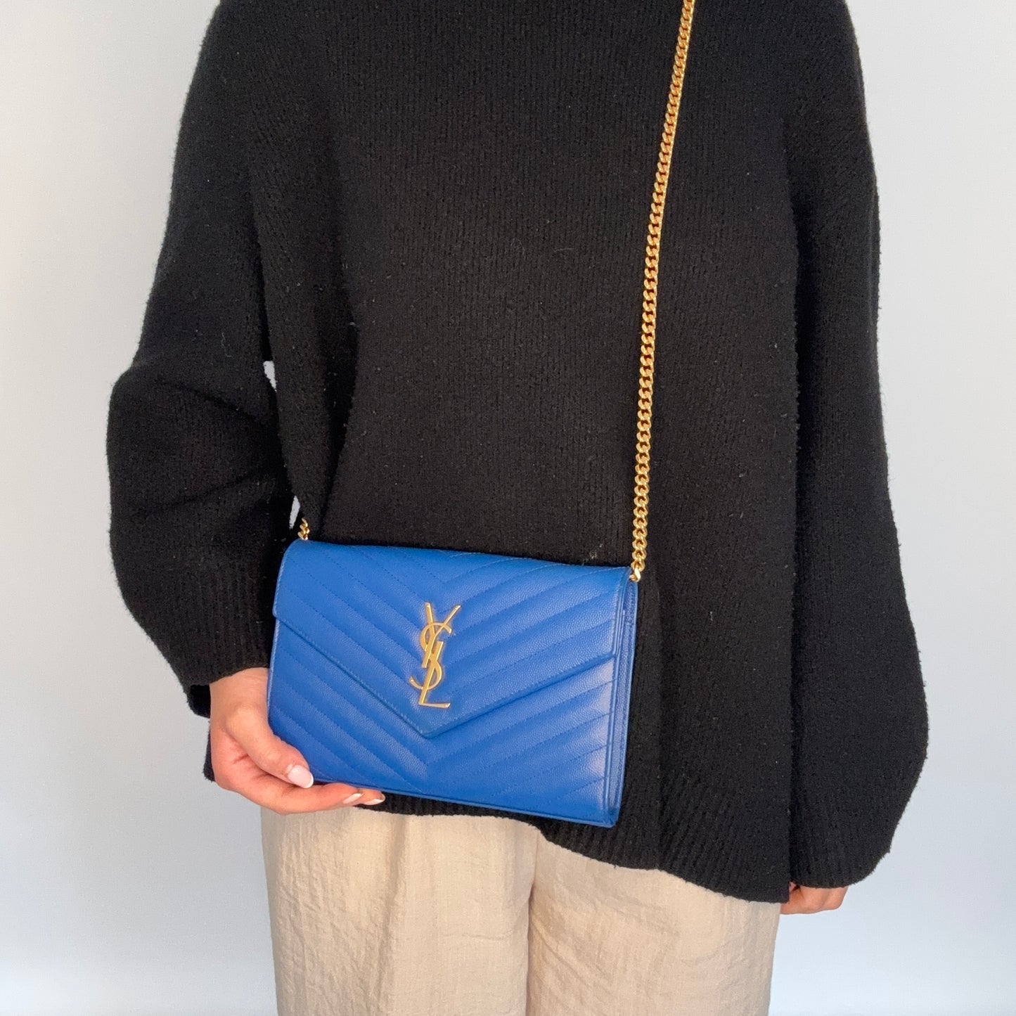 Saint Laurent Cassandre Wallet on Chain Blue GHW 2015