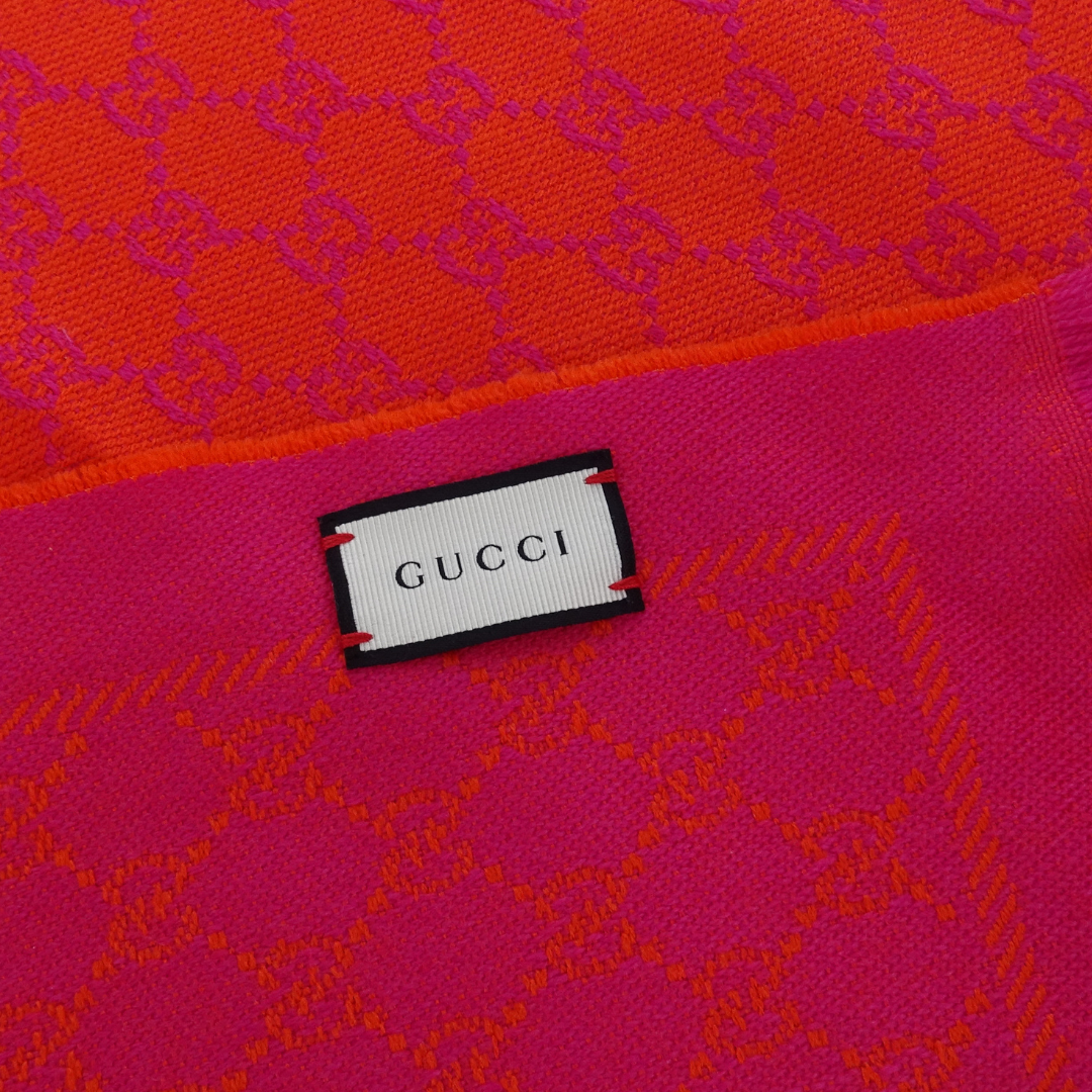 Gucci Scarf 100% Wool Pink/Orange