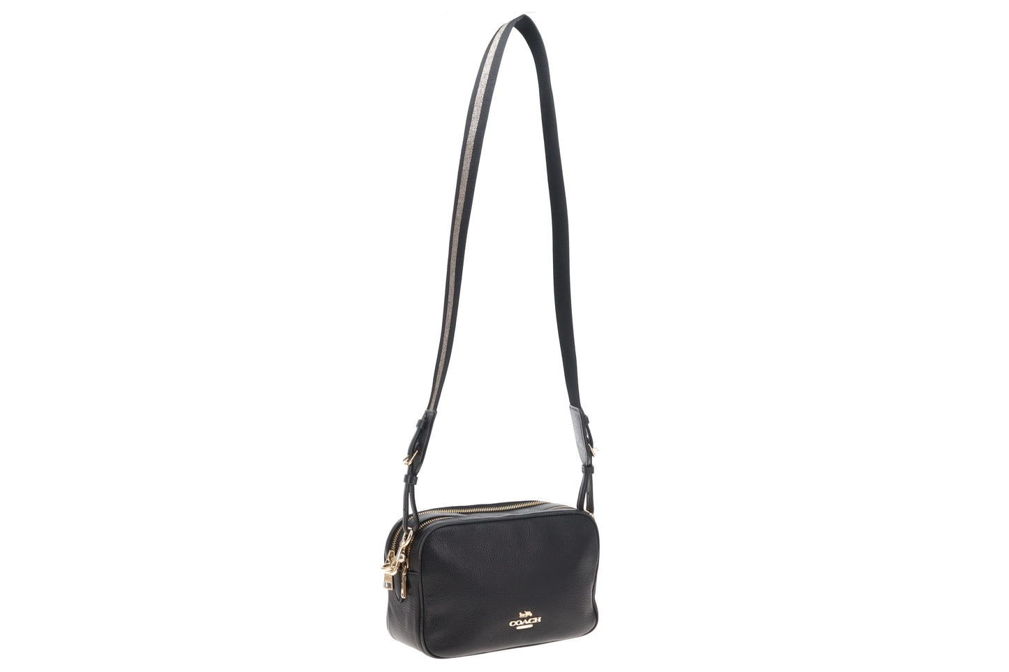 Coach Double Zip Camera Bag Black Leather with Canvas Strap
