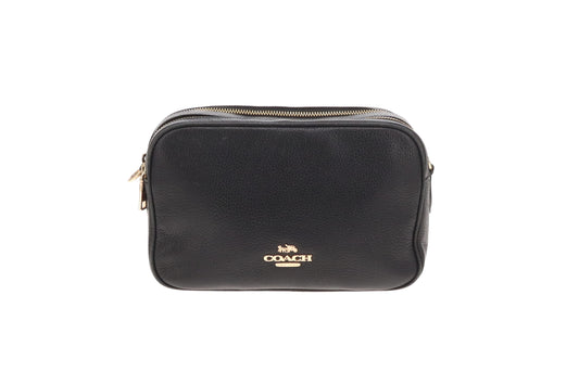Coach Double Zip Camera Bag Black Leather with Canvas Strap