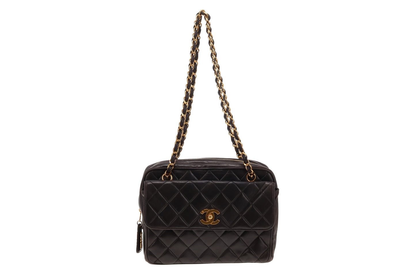 Chanel Brown Lambskin Vintage Front Pocket Square Chain Shoulder Bag 1994/96