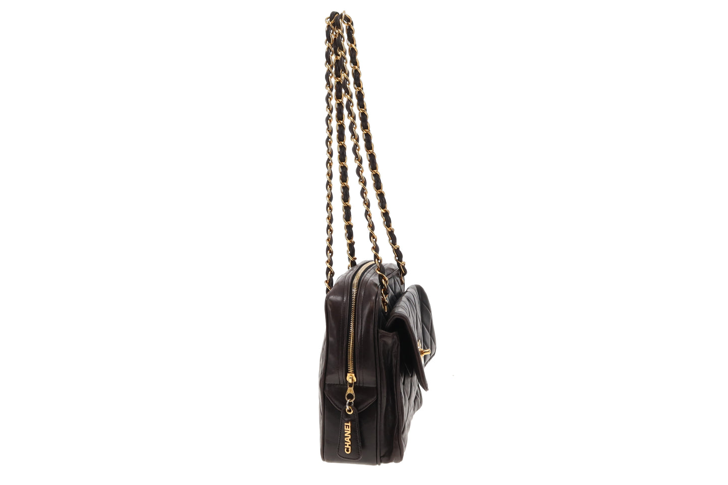 Chanel Brown Lambskin Vintage Front Pocket Square Chain Shoulder Bag 1994/96