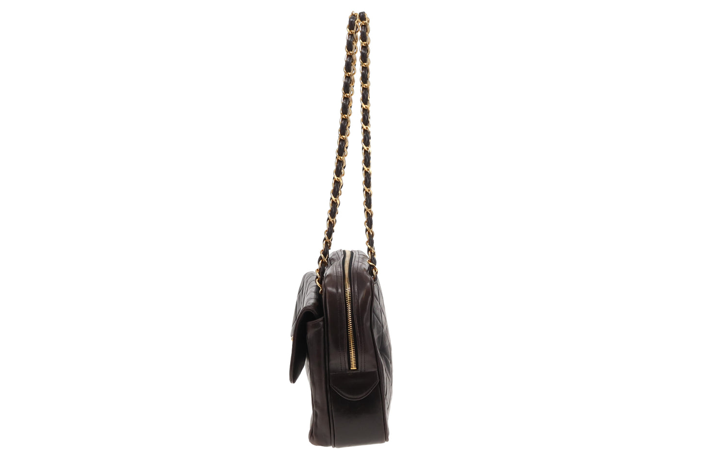 Chanel Brown Lambskin Vintage Front Pocket Square Chain Shoulder Bag 1994/96