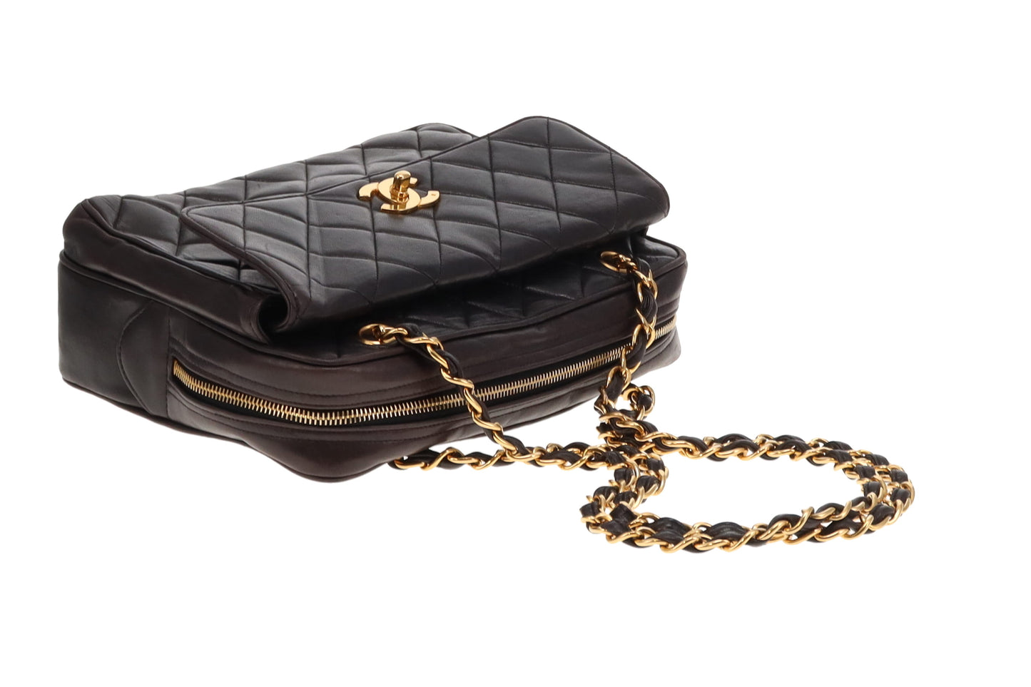 Chanel Brown Lambskin Vintage Front Pocket Square Chain Shoulder Bag 1994/96
