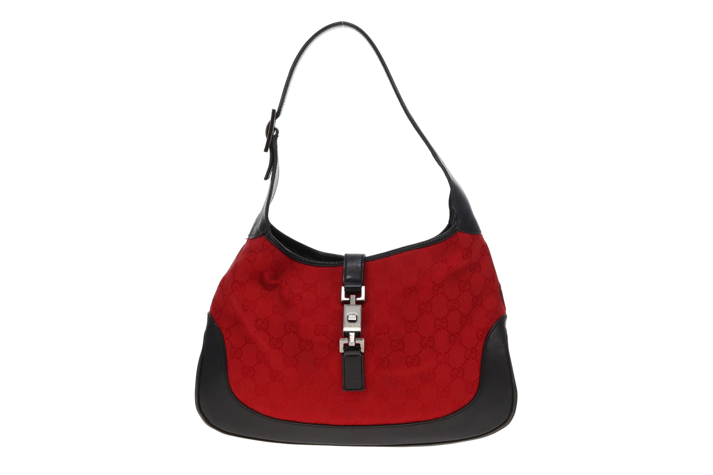 Gucci Jackie Vinatge Red GG Canvas and Black Leather