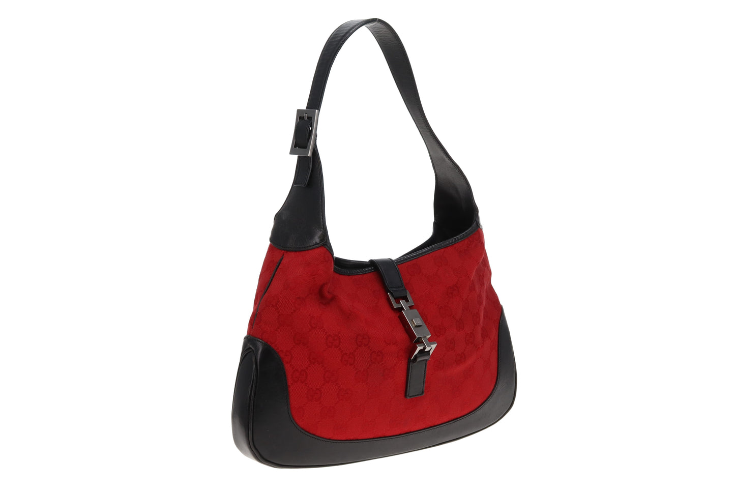 Gucci Jackie Vinatge Red GG Canvas and Black Leather