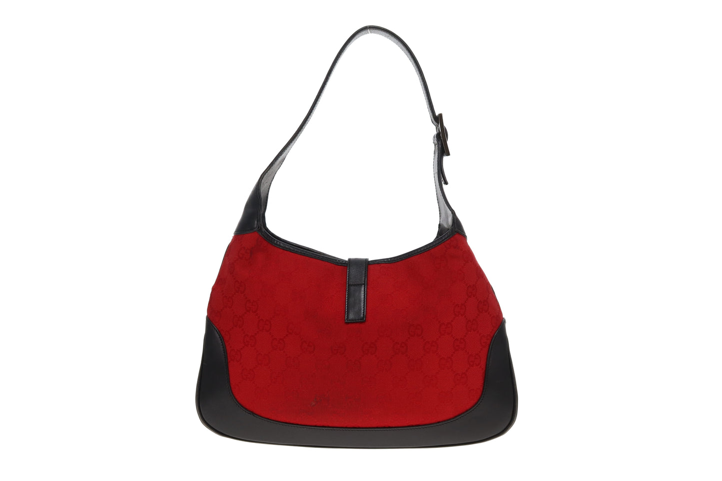 Gucci Jackie Vinatge Red GG Canvas and Black Leather
