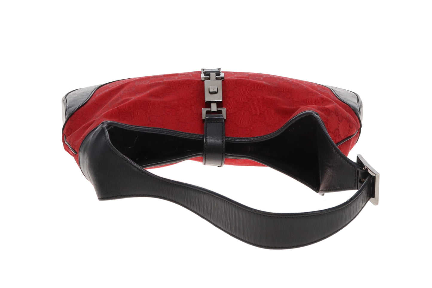 Gucci Jackie Vinatge Red GG Canvas and Black Leather