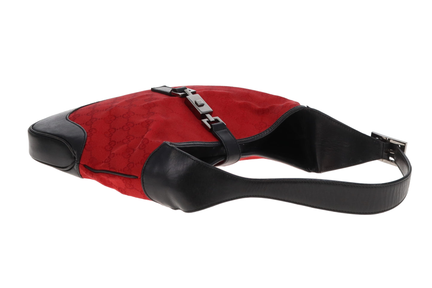 Gucci Jackie Vinatge Red GG Canvas and Black Leather
