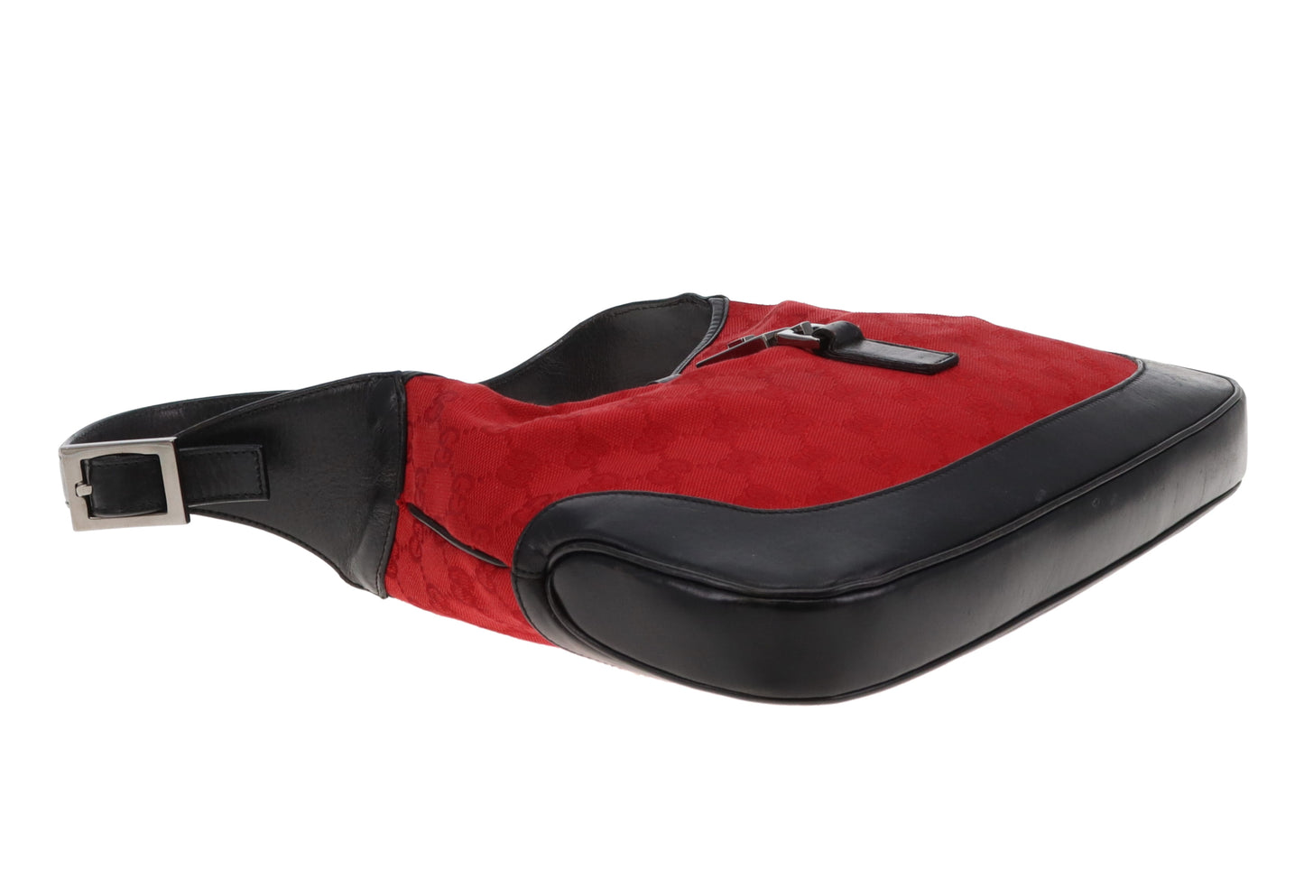 Gucci Jackie Vinatge Red GG Canvas and Black Leather