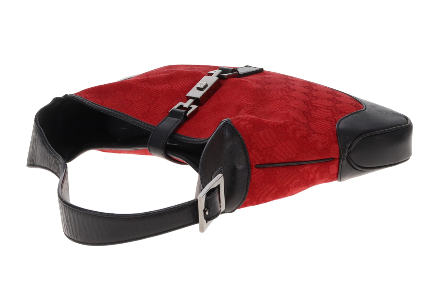 Gucci Jackie Vinatge Red GG Canvas and Black Leather