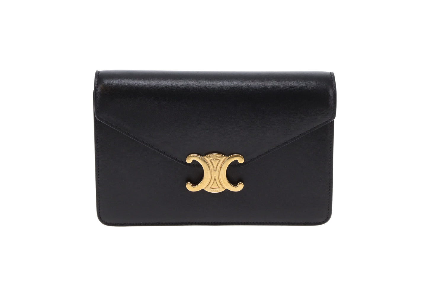 Celine Triomphe Margo Wallet On Chain In Black Shiny Calfskin