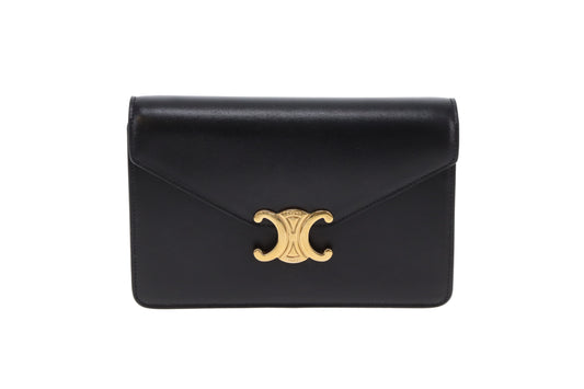 Celine Triomphe Margo Wallet On Chain In Black Shiny Calfskin
