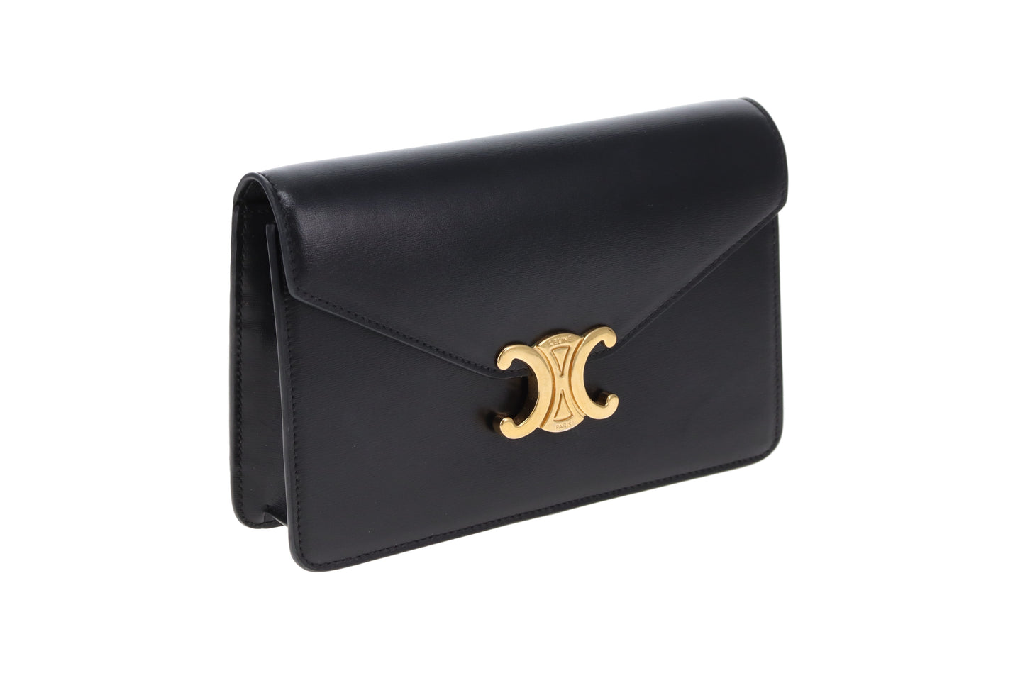 Celine Triomphe Margo Wallet On Chain In Black Shiny Calfskin