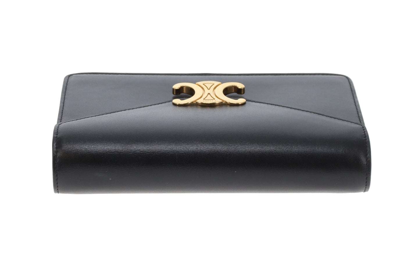 Celine Triomphe Margo Wallet On Chain In Black Shiny Calfskin