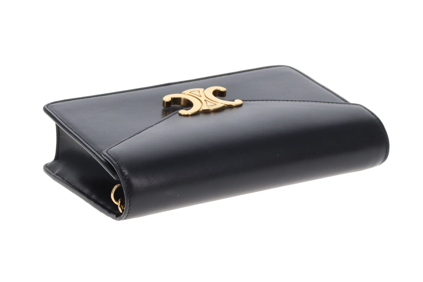 Celine Triomphe Margo Wallet On Chain In Black Shiny Calfskin
