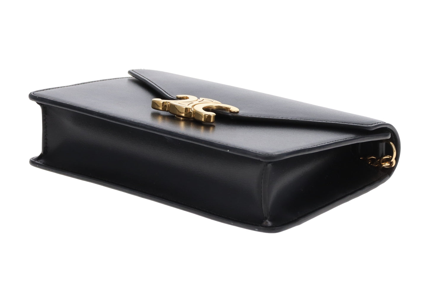 Celine Triomphe Margo Wallet On Chain In Black Shiny Calfskin
