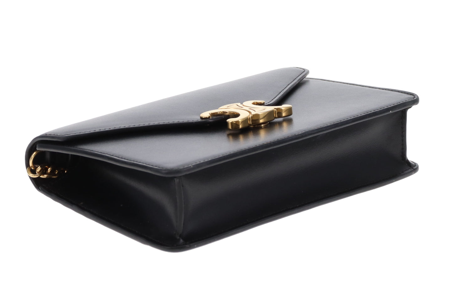 Celine Triomphe Margo Wallet On Chain In Black Shiny Calfskin