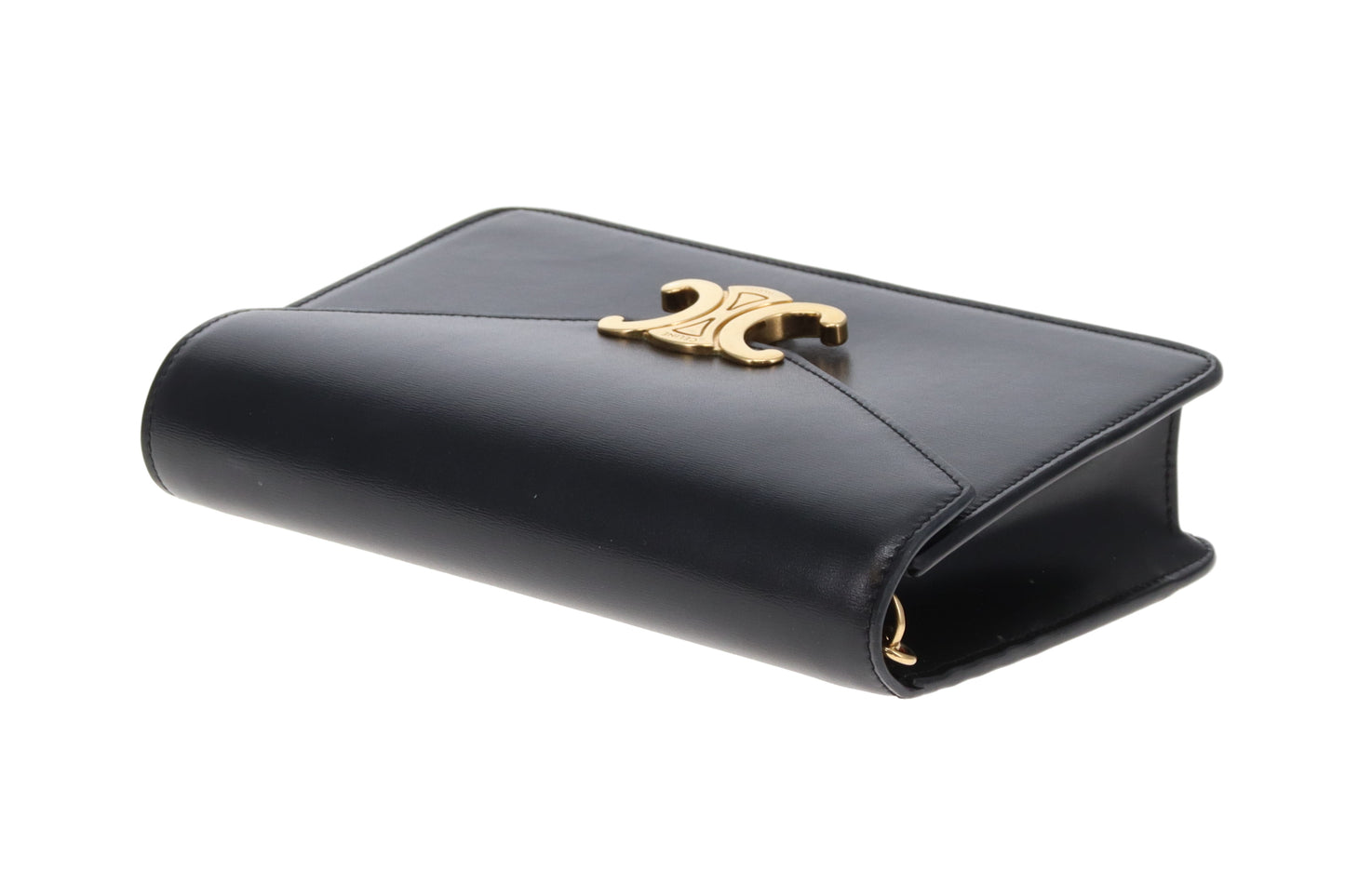 Celine Triomphe Margo Wallet On Chain In Black Shiny Calfskin