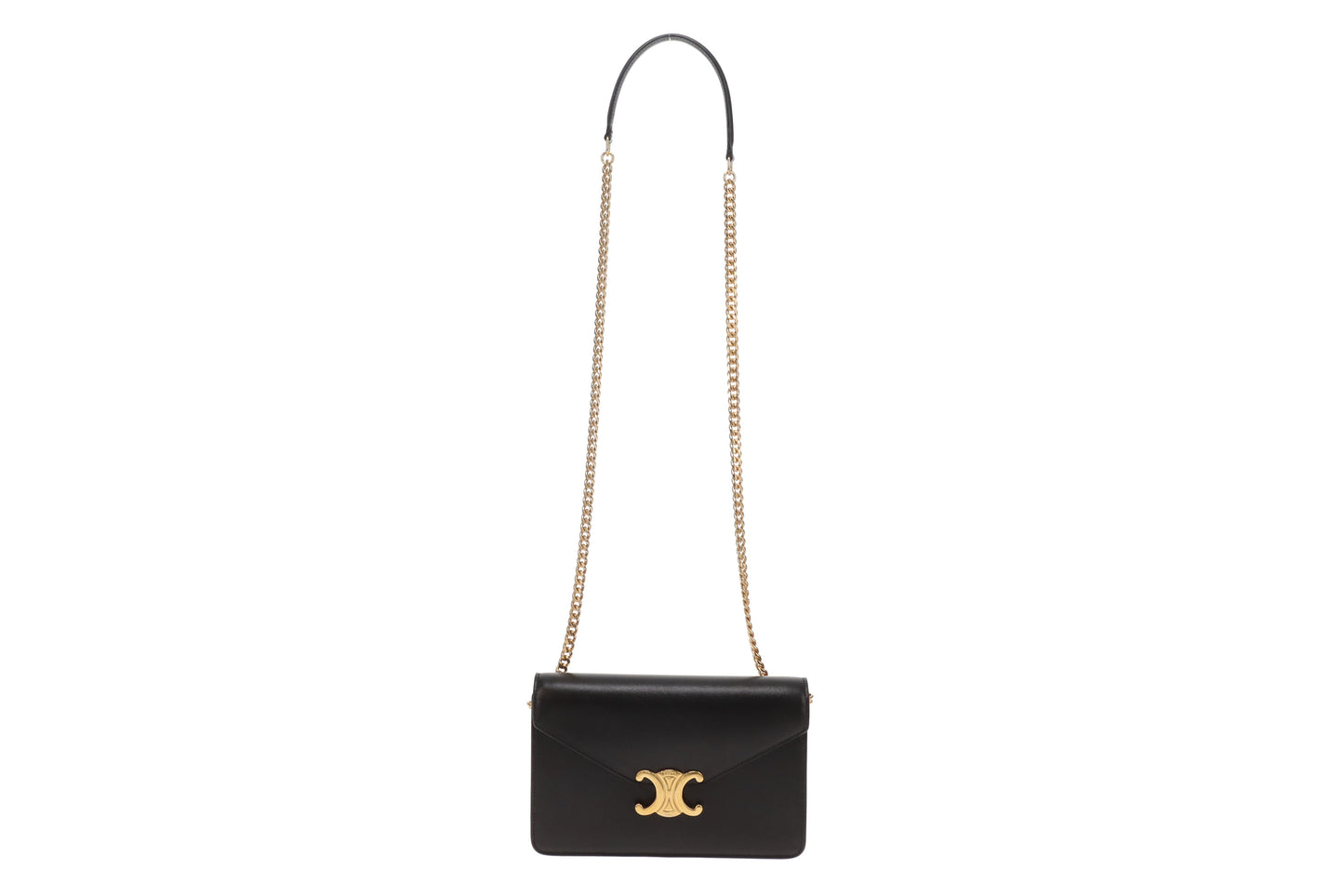 Celine Triomphe Margo Wallet On Chain In Black Shiny Calfskin