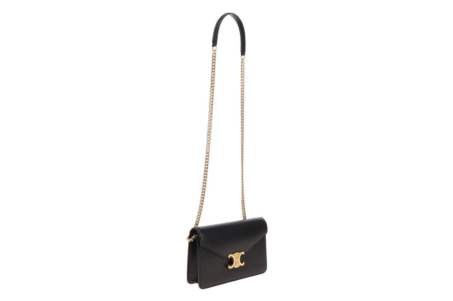 Celine Triomphe Margo Wallet On Chain In Black Shiny Calfskin