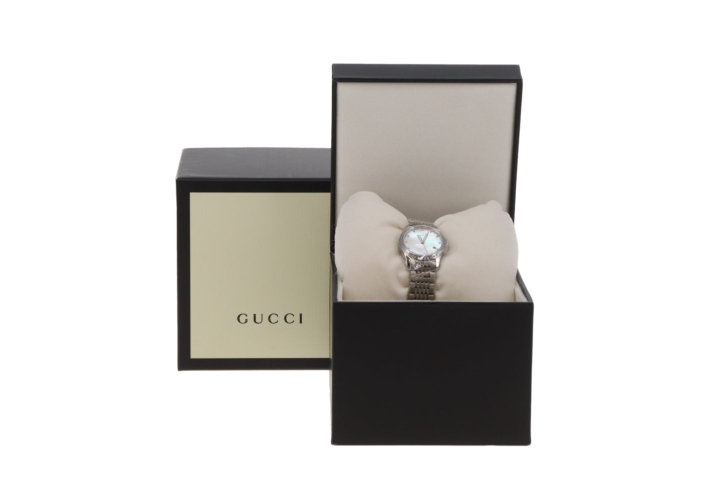 Gucci G-Timeless Steel Watch 29mm With Mother Of Pearl Dial And Strass