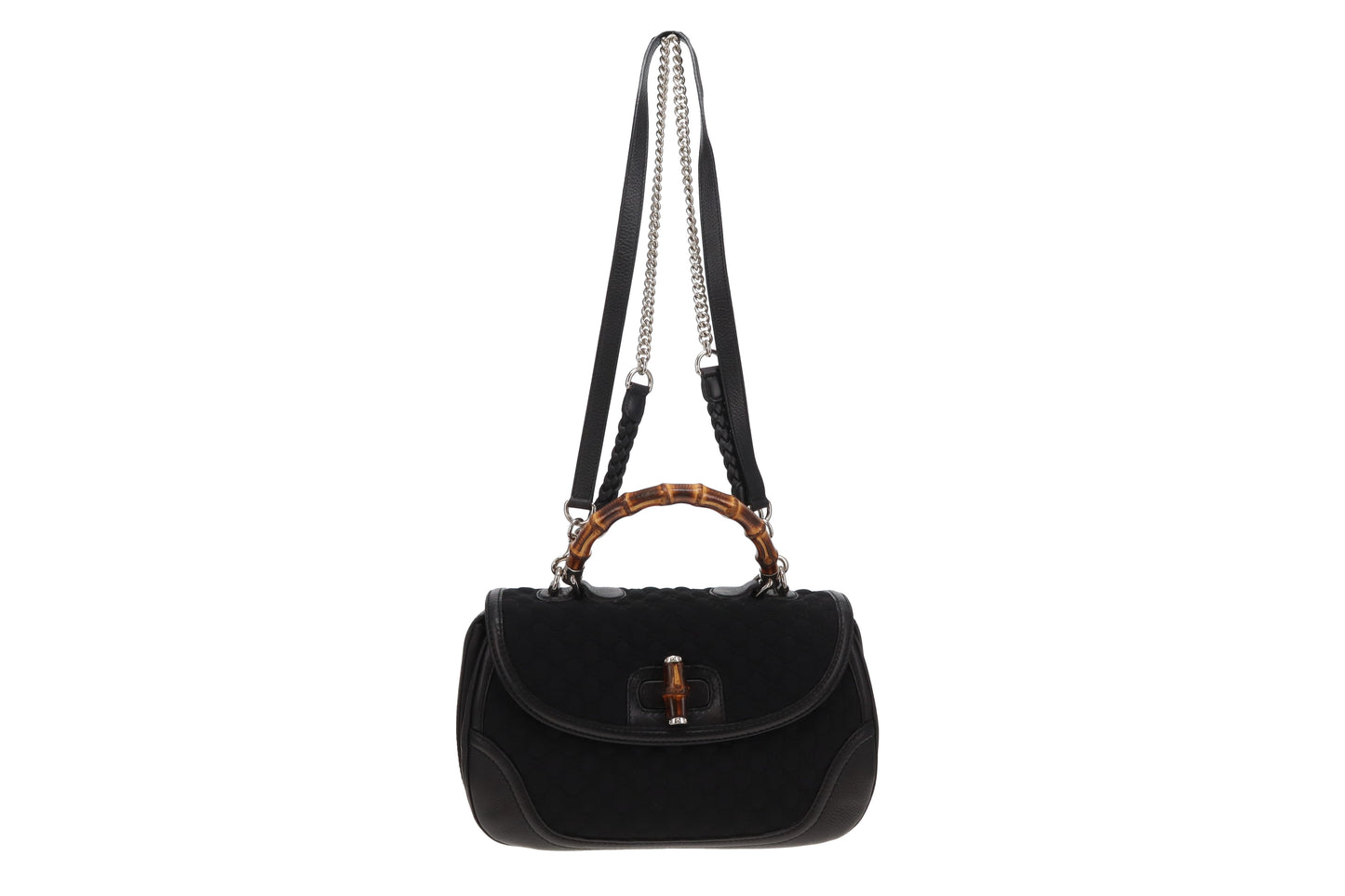 Gucci Bamboo Top handle Large Black Leather and Neoprene