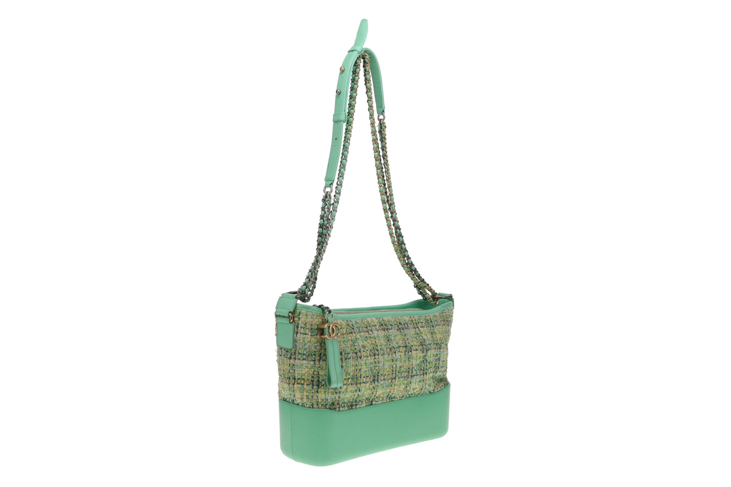 Chanel Gabrielle Medium Green Tweed and Leather 2019