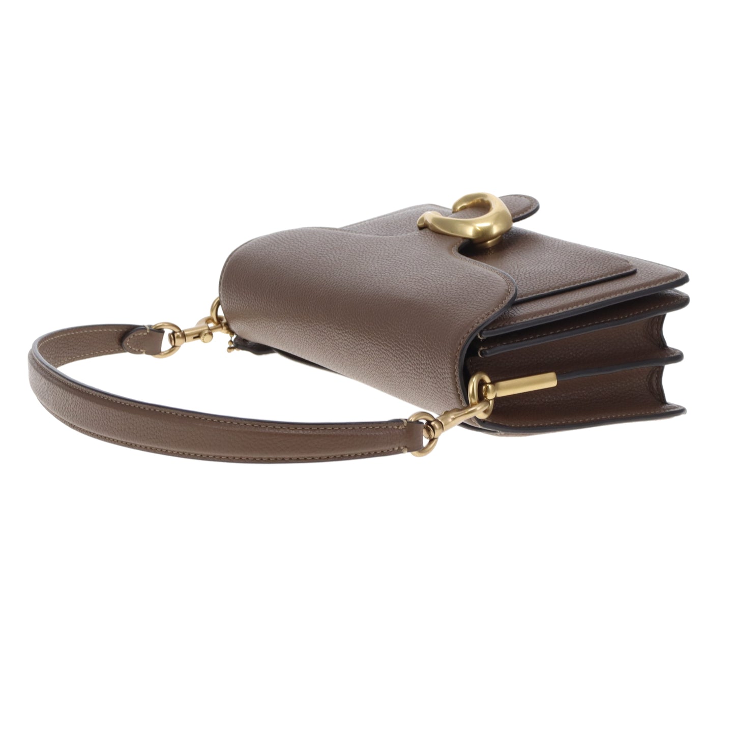 Sac Tabby 26 Coach en cuir taupe avec ferrures dorées