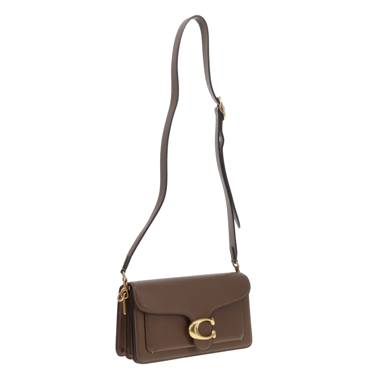 Sac Tabby 26 Coach en cuir taupe avec ferrures dorées