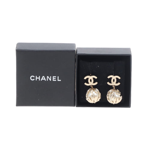 Chanel Pearl Ball Drop CC Earrings Goldtone 2009