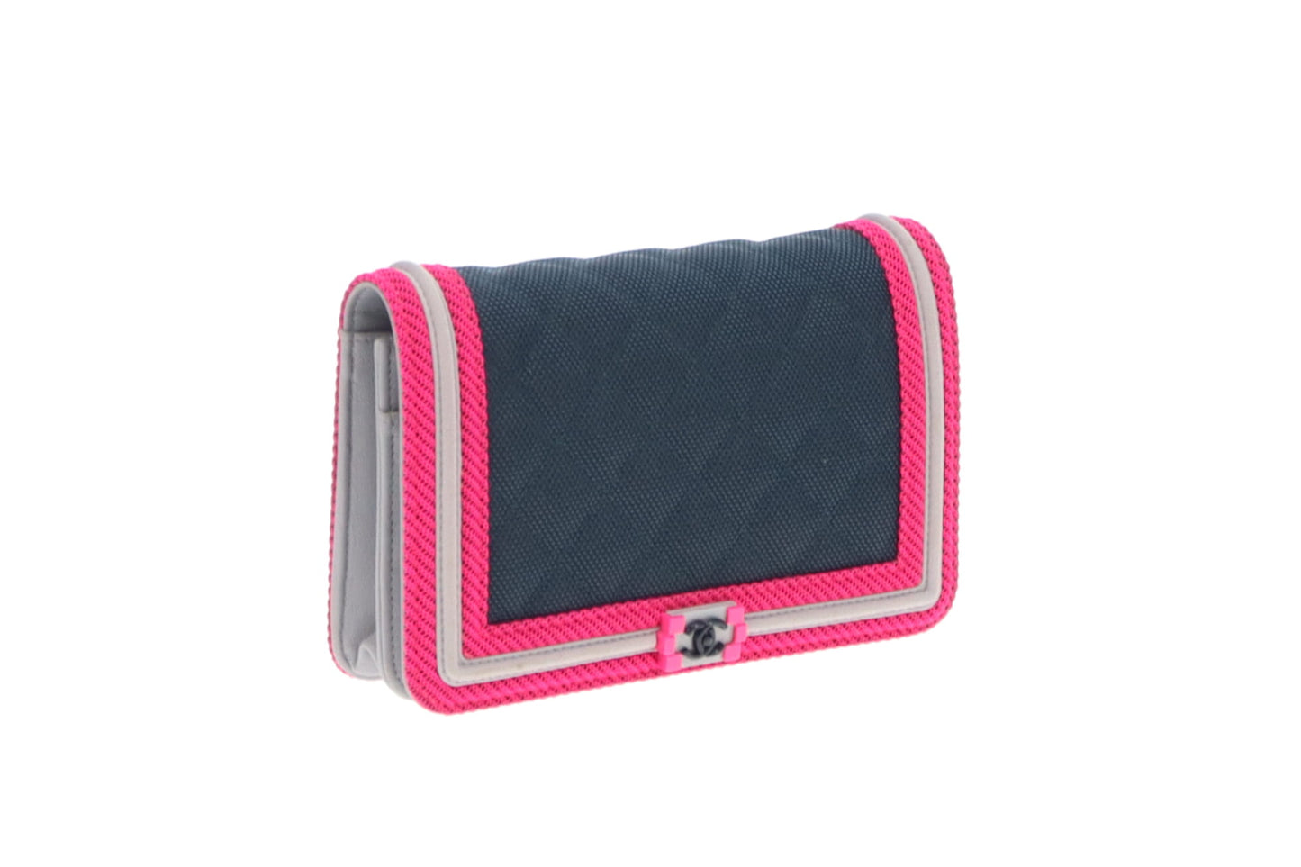 Chanel Pink/Navy/Grey Boy Fluo Wallet On Chain 2016
