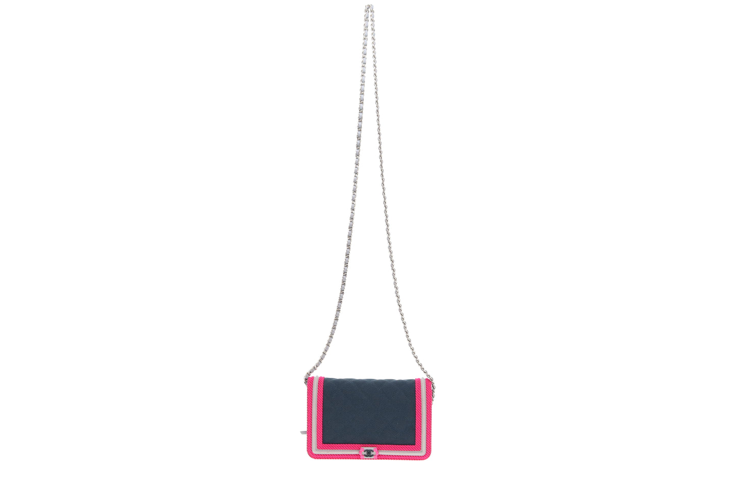 Chanel Pink/Navy/Grey Boy Fluo Wallet On Chain 2016