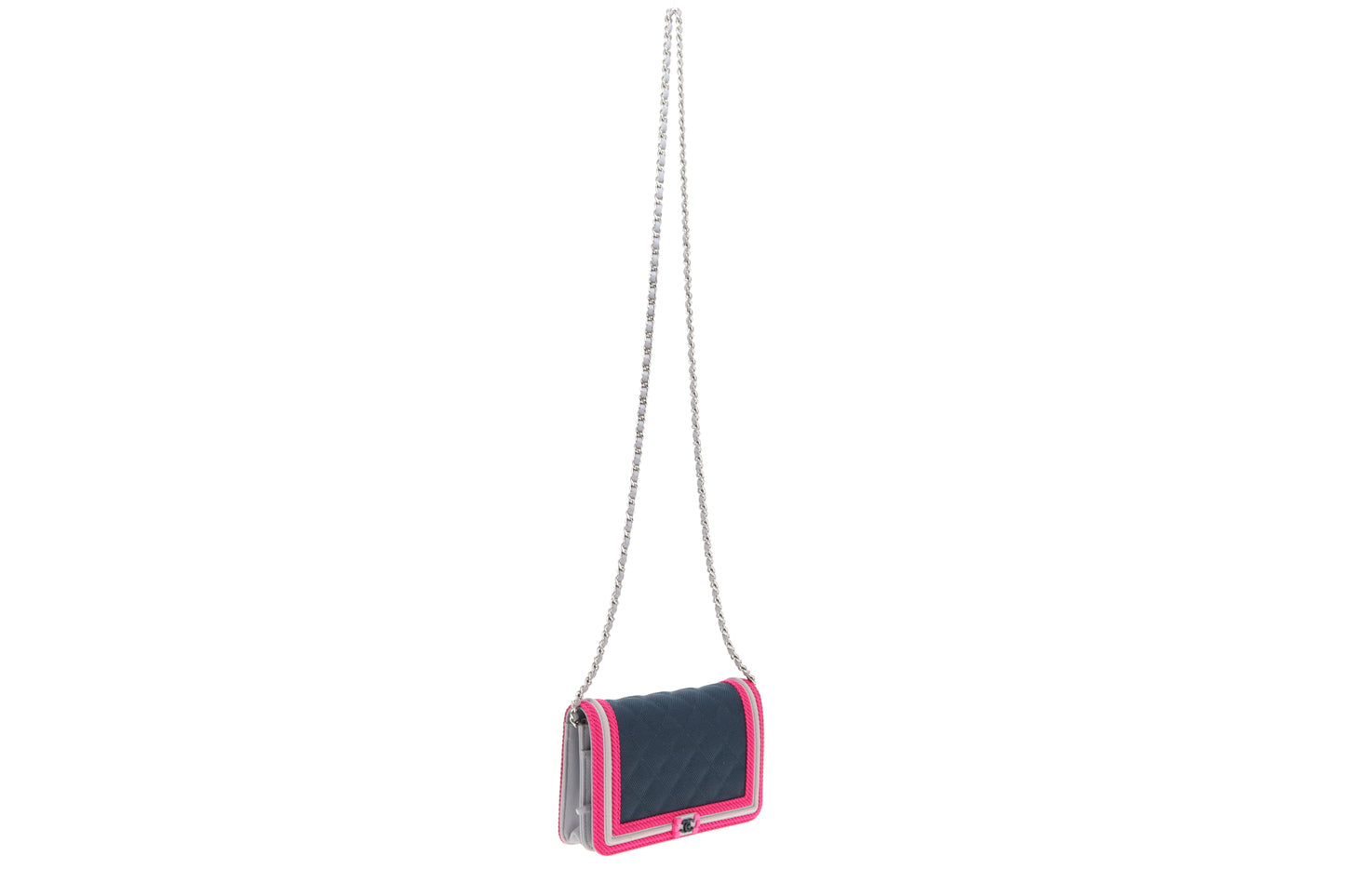 Chanel Pink/Navy/Grey Boy Fluo Wallet On Chain 2016