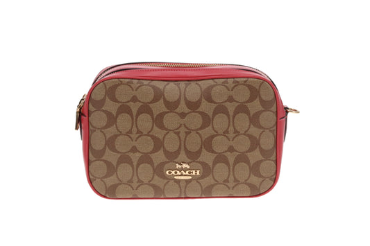 Coach Jes Camera Bag Large Signature Canvas and Pink Leather