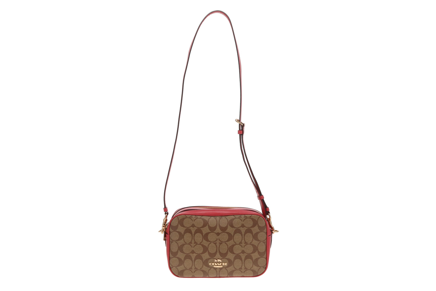 Coach Jes Camera Bag Large Signature Canvas and Pink Leather