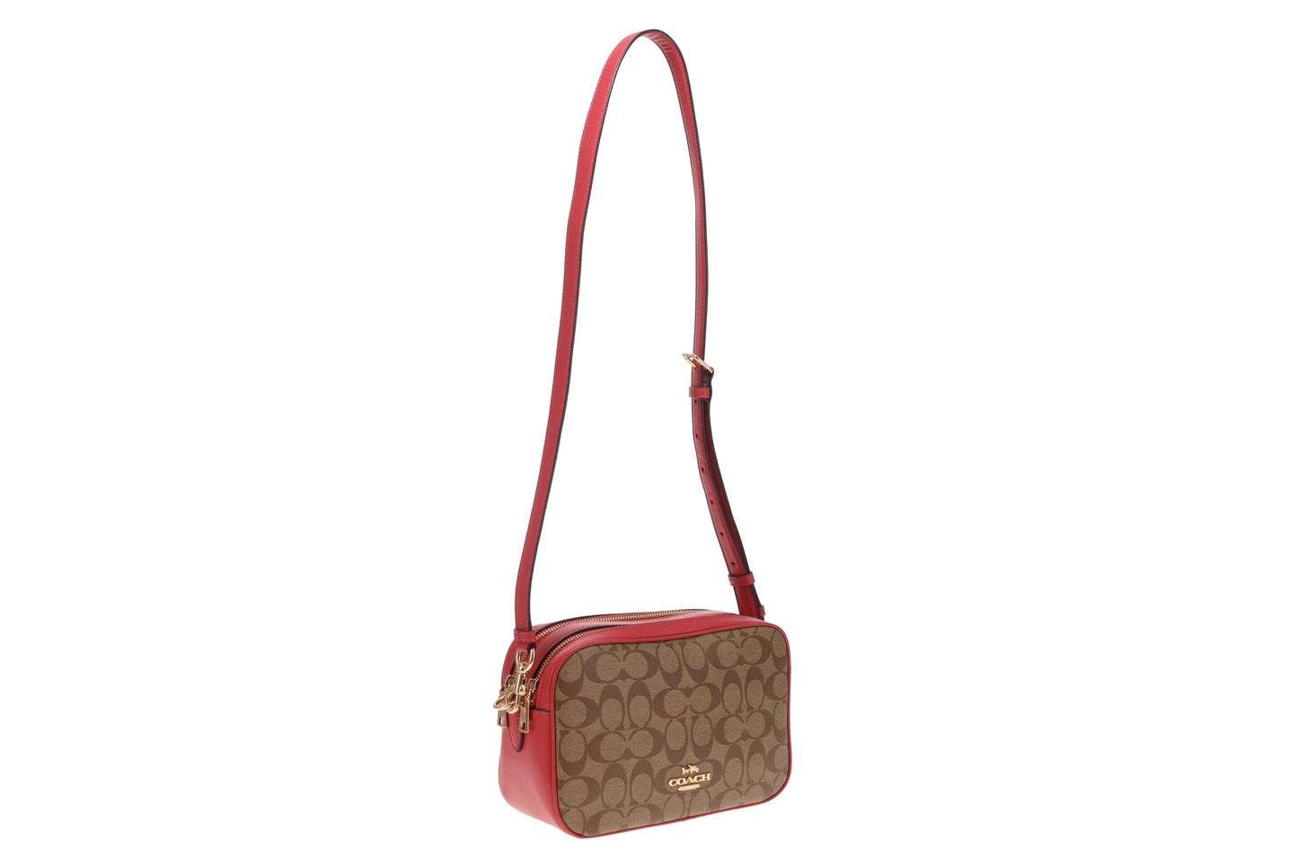 Coach Jes Camera Bag Large Signature Canvas and Pink Leather