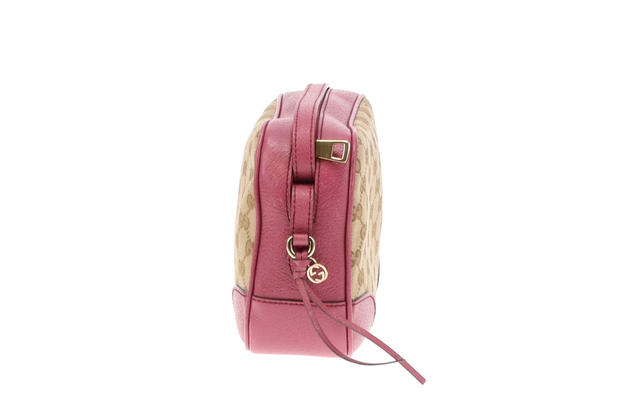 Gucci Pink Leather Trim GG Canvas Bree Camera Bag